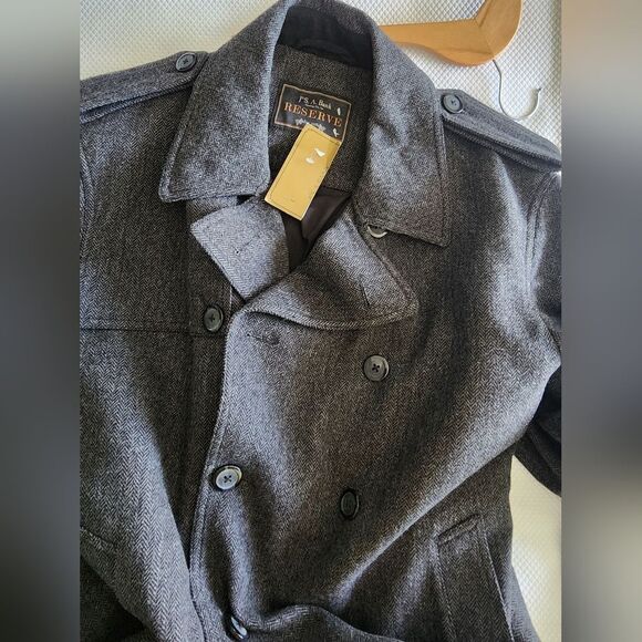 Jos. A. Bank Gray Double-Breasted Peacoat New With Tags Wool Blend - Picture 11 of 11